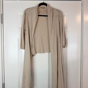 Uniqlo tan linen cardigan open sweater sz medium